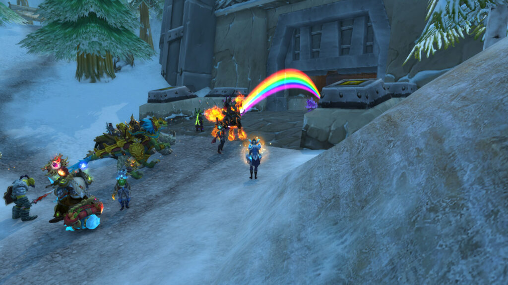 WoW The Horde look at the jumping horse with a rainbow